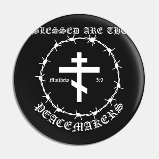 Blessed Are The Peacemakers Matthew 5:9 Orthodox Cross Barbed Wire Punk Pin