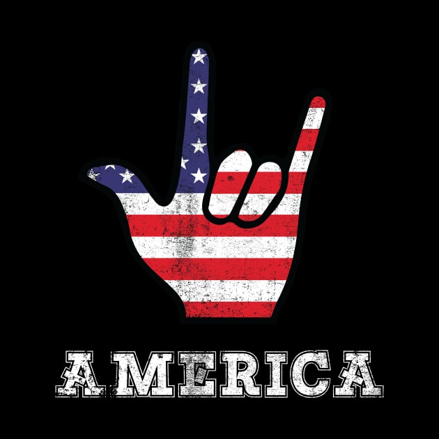 America Rock Sign 4th of July Vintage American Flag Retro USA T-Shirt by Best Art Oth
