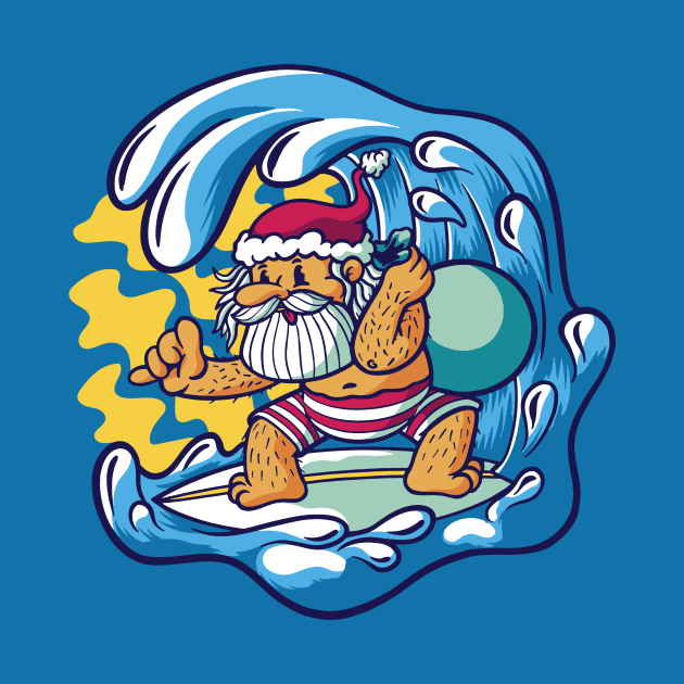 Surfing Santa Claus Cartoon by SLAG_Creative