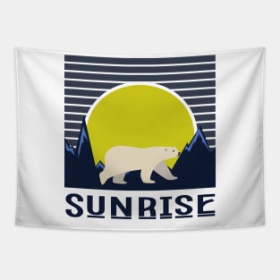 minimalistic yellow sunrise with polar bear Tapestry