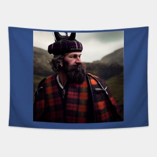 Scottish Highlander in Clan Tartan Tapestry