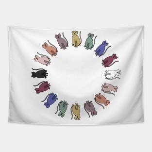 Circle of Balanced Rainbow Cats Tapestry