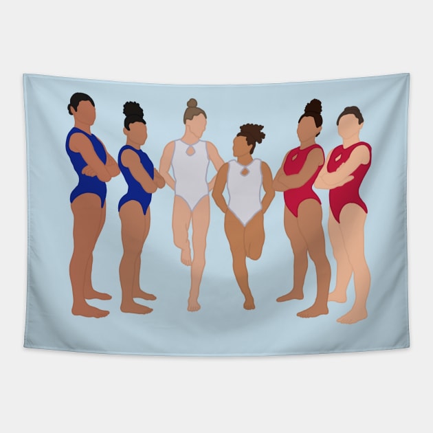 French Women’s Gymnastics Team Tokyo Drawing Tapestry by GrellenDraws