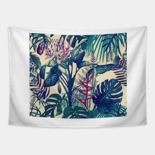 Tropical Flora (vintage blue) Tapestry