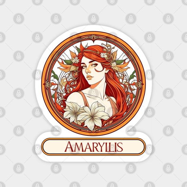 Art Nouveau Amaryllis Woman Magnet by HolidayBug