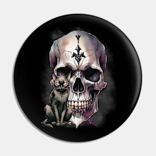 Goth Skull and cat Pin