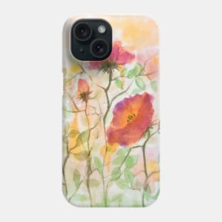 Dog Rose flowers watercolor painting Phone Case