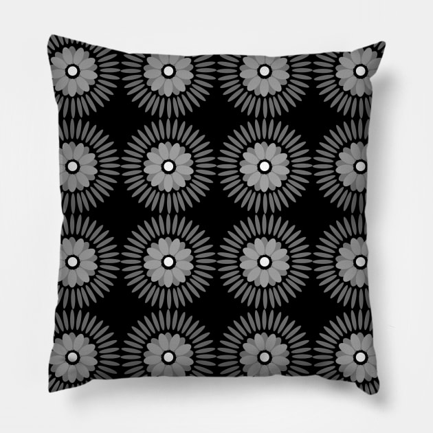 Black and white floral pattern Pillow by Spinkly