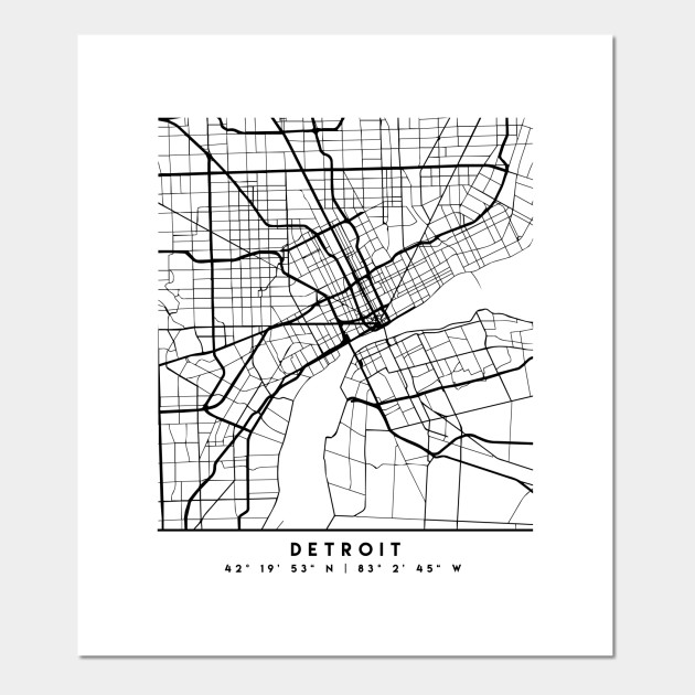 Detroit Michigan Black City Street Map Art Detroit Posters And Art Prints Teepublic