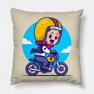 Cute Boy Riding Motorbike Cartoon Pillow