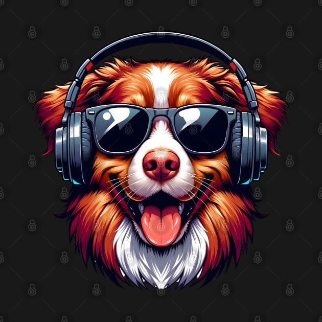 Nova Scotia Duck Tolling Retriever as Smiling DJ with Headphones and Sunglasses by ArtRUs