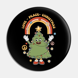 Love Peace Christmas Funny Retro Christmas Tree Pin