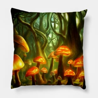 Trippy Magic Mushroom Enchanted Forest Pillow