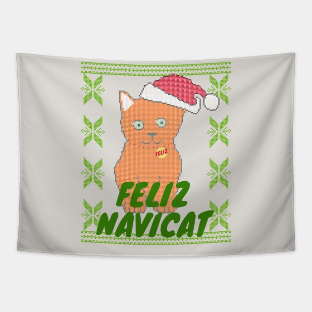 Ginger Feliz Navidad Cat, Feliz Navicat! Cute Orange Cat Ugly Christmas Sweater Tapestry by YourGoods
