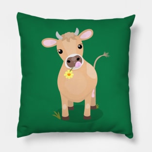 Cute happy jersey cow and flower cartoon Pillow