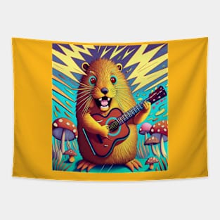 yellow groundhog playing guitar Tapestry