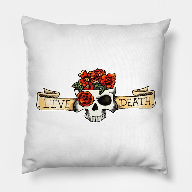 Live and Death - Skull and Flowers Old Tattoo Concept Pillow by Wear Your Story