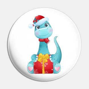 Cute Blue Diplodocus Christmas Dinosaur With Santa Hat Pin