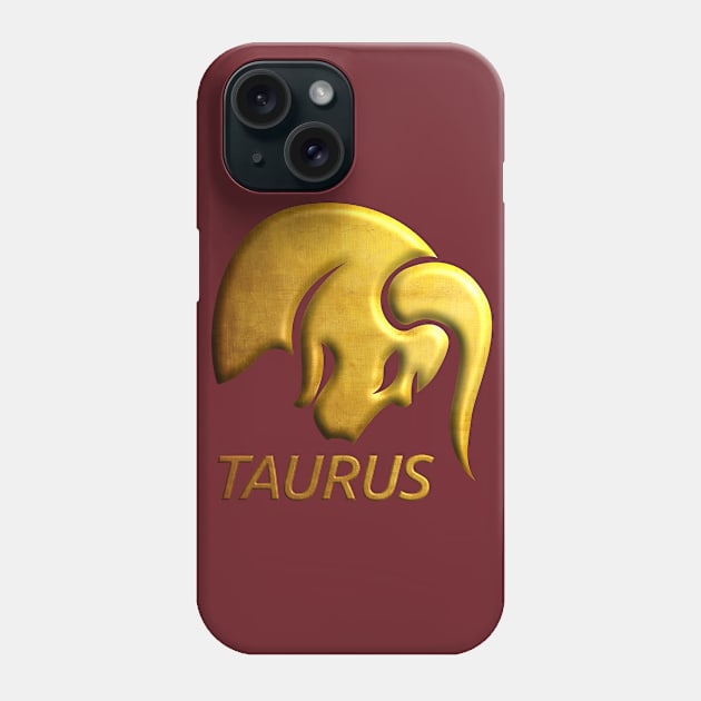 Golden Taurus Zodiac Sign Relief Stamped In Gold Phone Case by peter2art