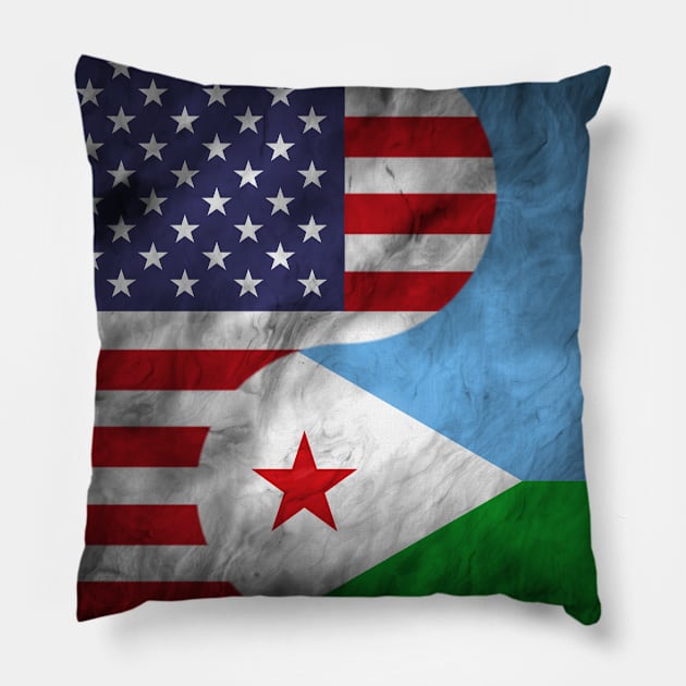 USA and Djibouti Dual Flag Yin Yang Combination Pillow by Family Heritage Gifts