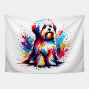 Vibrant Lowchen in Colorful Splash Art Style Tapestry