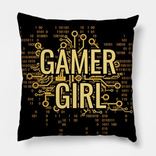 GAMER GIRL Yellow Gold cyber circuit Pillow