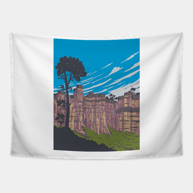 Pha Chor in Mae Wang National Park Chiang Mai Thailand WPA Art Deco Poster Tapestry by retrovectors