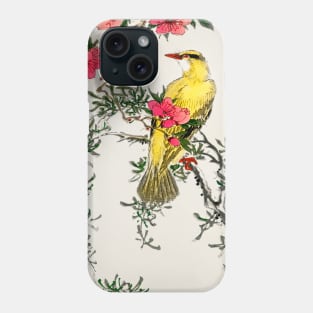 Chinese Bush-warbler and Drooping Peach old Japanese woodblock print Phone Case