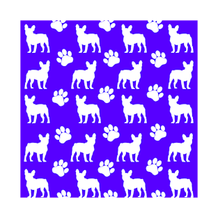 Blue French Bulldog Pawprint Pattern T-Shirt