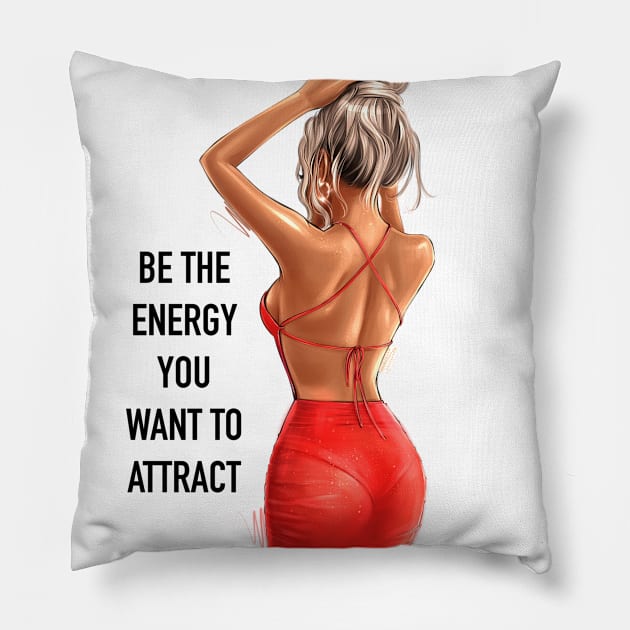 Red Dress Girl Pillow by AllessyArt 