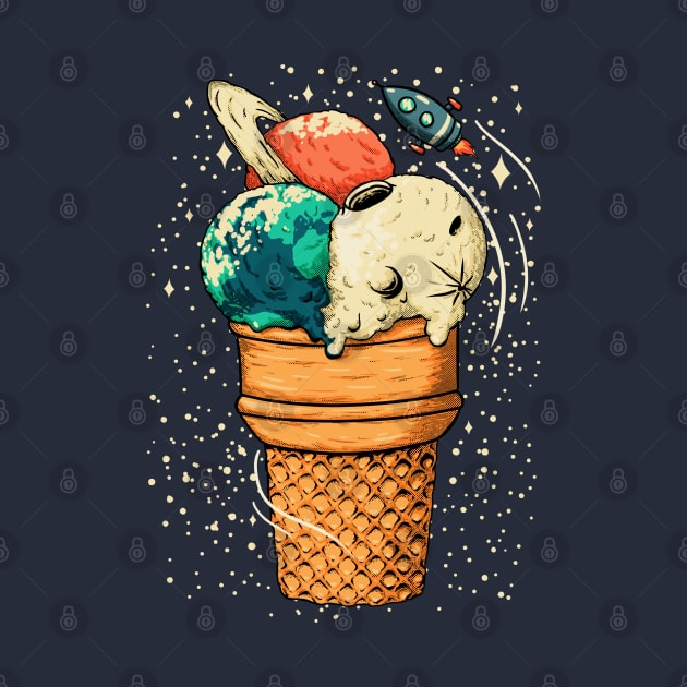 Space Ice Cream - Triple Scoop Cone Planet, Vanilla Moon, Pappermint Mint Chocolate Chip Earth, Melon, Cantaloupe, Muskmelon Saturn by anycolordesigns