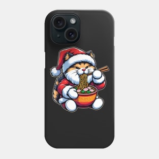 Cute Cat as Santa eating Ramen on Christmas Phone Case