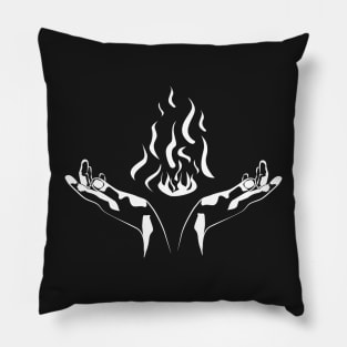 hands holding fire, silhouette Pillow