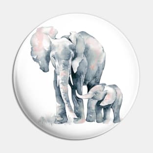 Adorable Watercolor Baby Elephant & Mum Pin