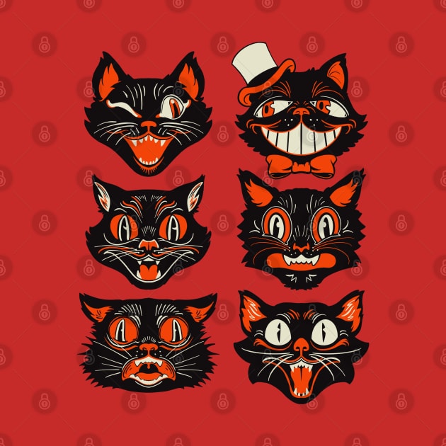 Vintage Halloween Black Cat Face Collection by CTKR Studio