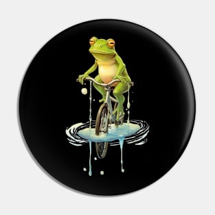 Surreal frog on bicycle Pin