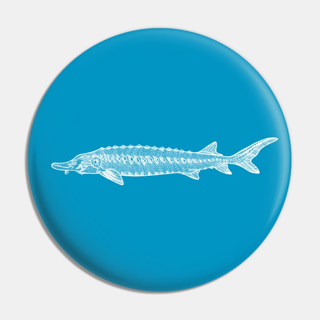 Hand drawn Sturgeon Fish design Pin by Green Paladin