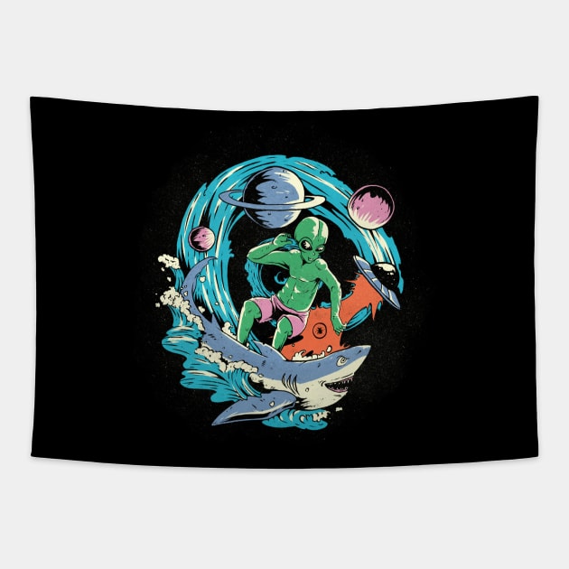 Alien surfing Tapestry by Alien Version