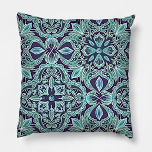 Chalkboard Floral Pattern in Teal & Navy Pillow