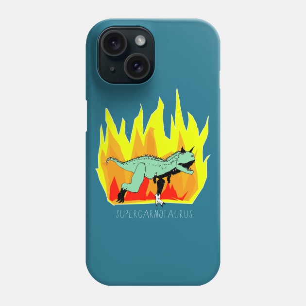 SUPERCARNOTAURUS - dinosaur power! with white writing Phone Case by heyK