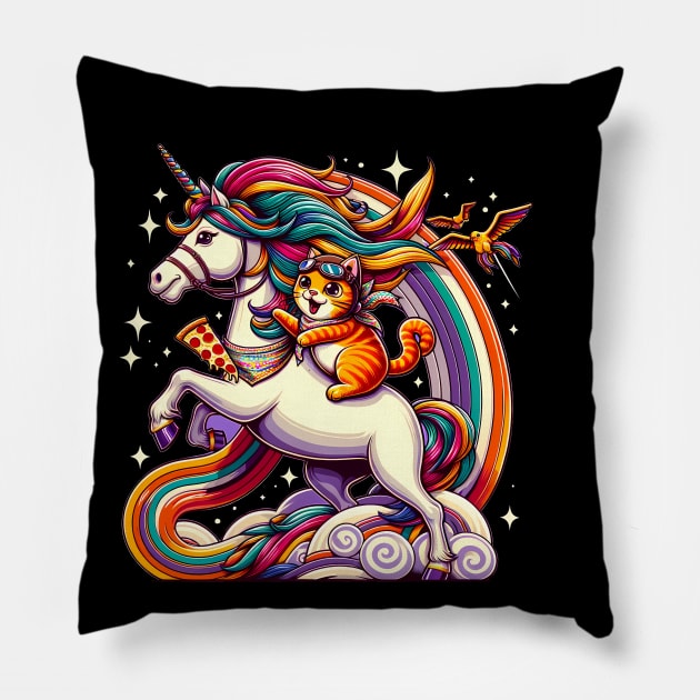 Pizza Unicorn and Cat Lover, Love Eating Pizza Pillow by dukito