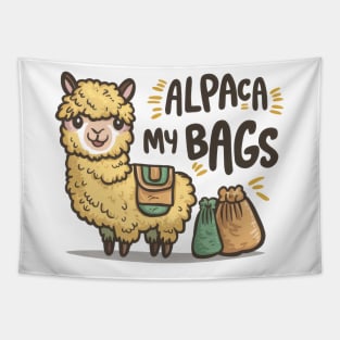 Cute Cartoon Alpaca with Bags - "Alpaca My Bags" Tapestry