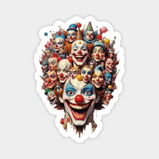The Carnival of Pure Chaos A Grotesque Maximalist Collage of Maniacal Clown Faces Magnet