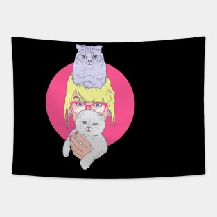 Her Cats / Kittens / Singer / Girl with Cats Tapestry