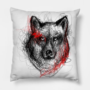 Bloodlusted Wolf Scribbled Print Design Pillow