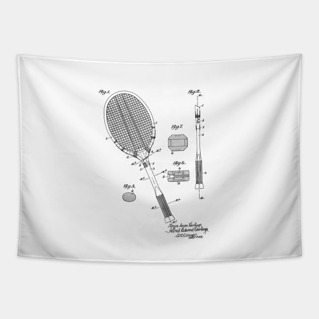 Tennis Racket Vintage Patent Hand Drawing Tapestry by skstring