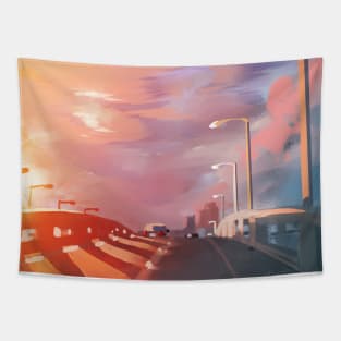 Sunrise and Bridge Tapestry