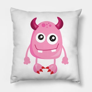 Cute Monster, Pink Monster, Funny Monster, Horns Pillow