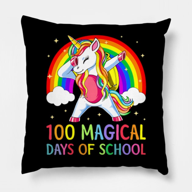 Happy 100th Day Of School Unicorn 100 Magical Days Rainbow Pillow by Cristian Torres