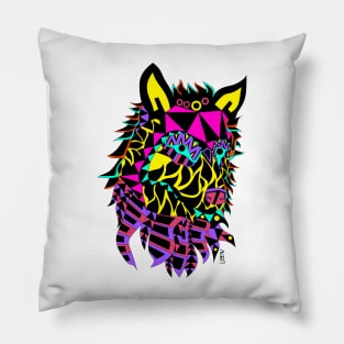 biker wolf ecopop with totonac mandala pattern art Pillow